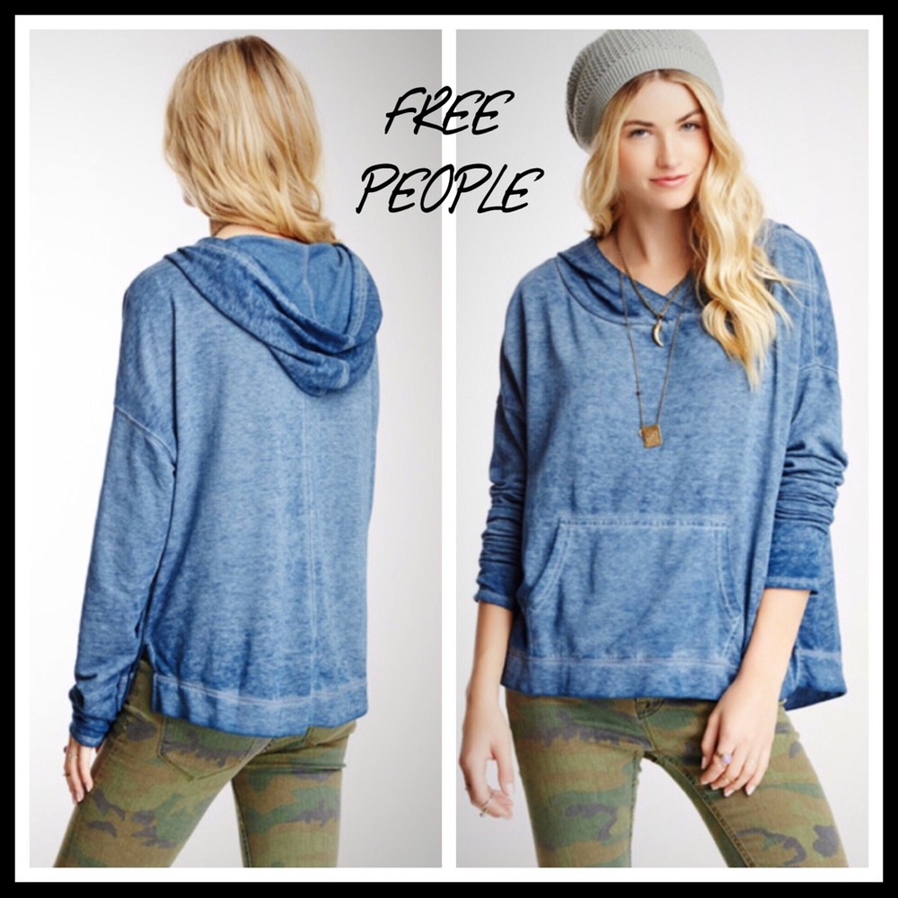 FREE PEOPLE V-NECK HOODIE TUNIC HOODED PULLOVER